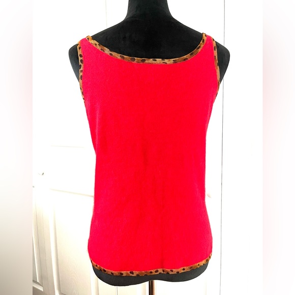 Carole Little Red Lambswool & Angora w/ Cheetah Print Tank Top sz Large - Picture 7 of 8